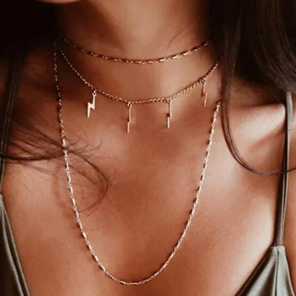 Gold Lightning Layered Chain Necklace - Picture 1 of 2
